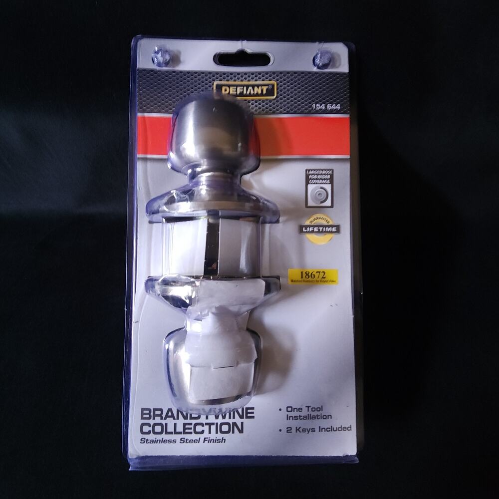 New Defiant Brandywine Stainless Steel Finish Keyed Door Entry Knob 154644